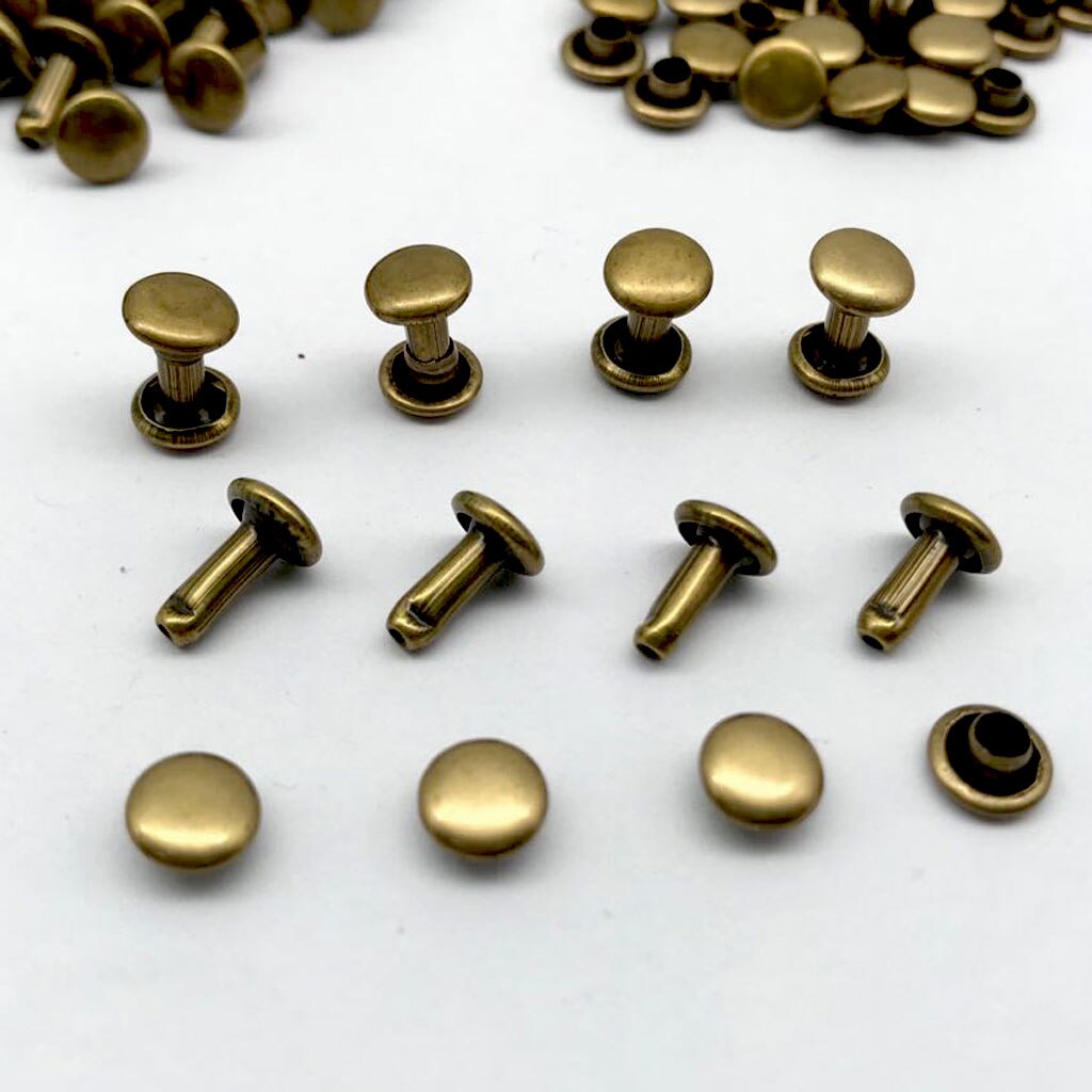 100 juegos 6x8mm remaches tapa doble broche rápido remache cuero artesanía cinturón Decoración: Bronze 