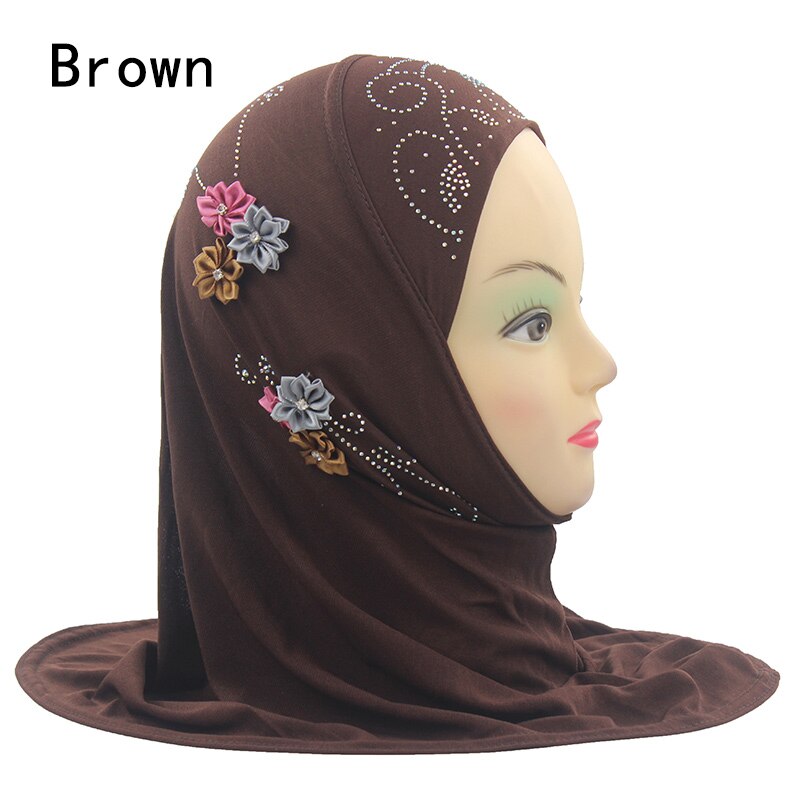 Châlets foulard arabe Hijab avec 6 belles fleurs | Accessoires de pour filles et enfants musulmans: brown