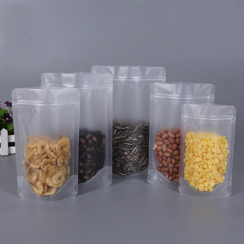 10pcs Transparent Zip Lock Plastic Bag Stand up Frosted Zipper Self Sealing Ziplock Reclosable Poly Bag Food Packaging Bag