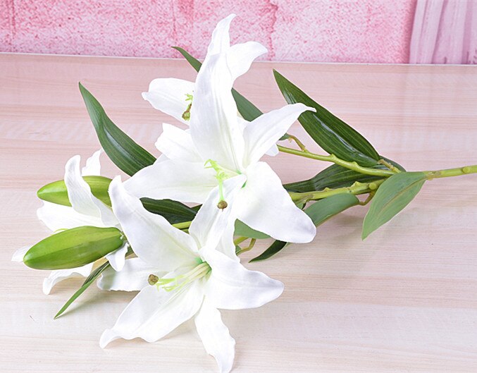 Cheap 5pcs/lot Hotel Bedroom Decor White/Pink 70cm 6 Heads Silk Cloth Lily Wedding Party Decoration Artificial Flower Branch: white