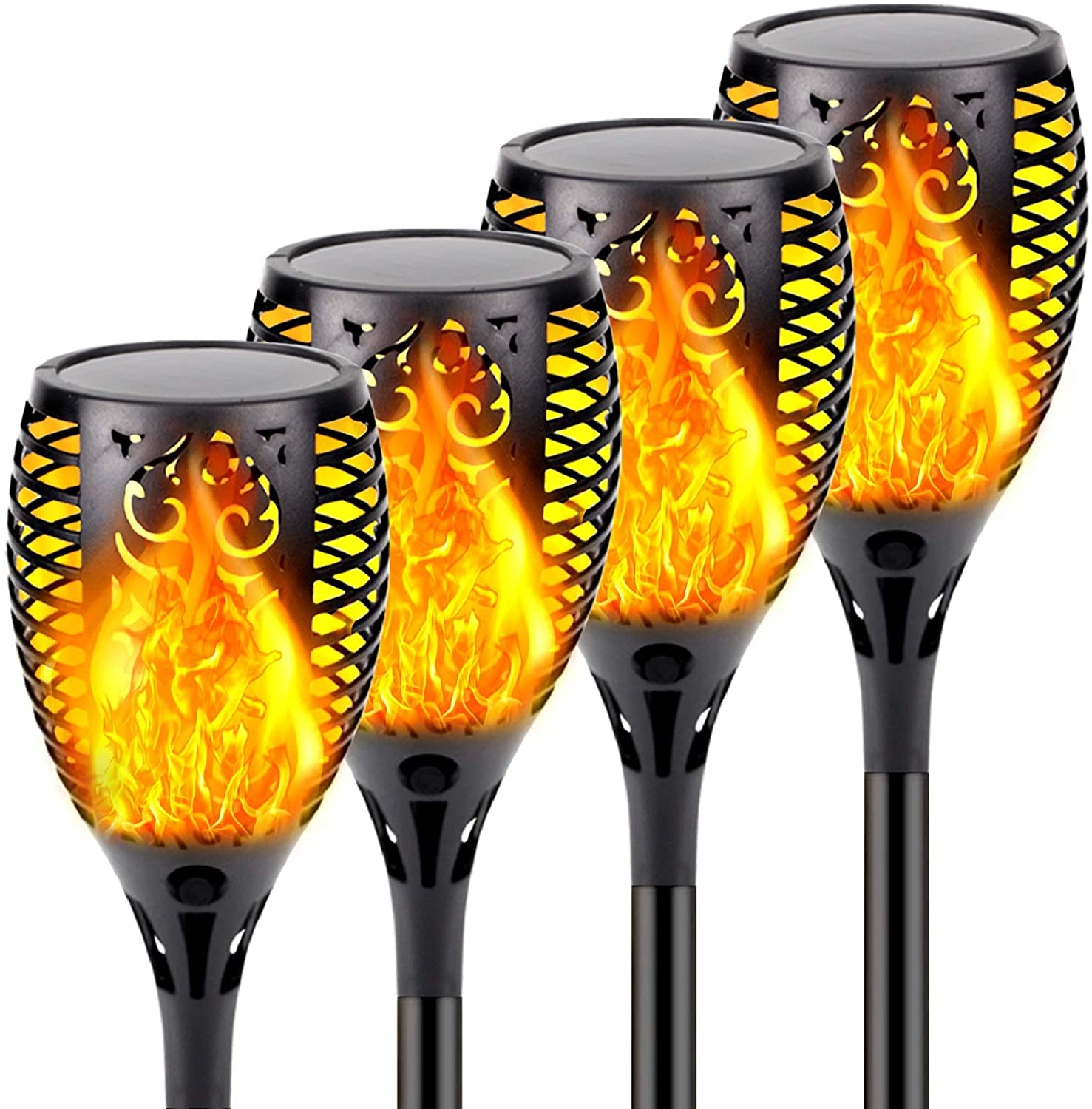 Outdoor Led Solar Lights Flickering Dancing Flame Torch Solar Lighting Waterproof Lamp For Garden Decoration Landscape Lawn Path: 4 Pack-Large
