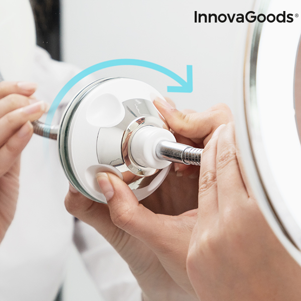 InnovaGoods Espejo de Aumento LED Brazo Flexible Ventosa Mizoom Espejo Maquillaje Espejo Aumento Mirror Espejo Pared