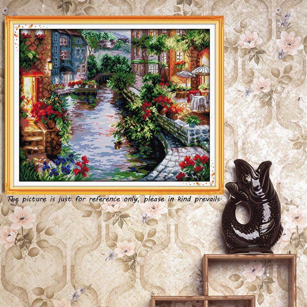 Home Decoration Needlework Counted Cross Stitch Set Embroidery Cross Kit 14CT Lakeside Houses Pattern Cross-Stitching 50 * 41cm