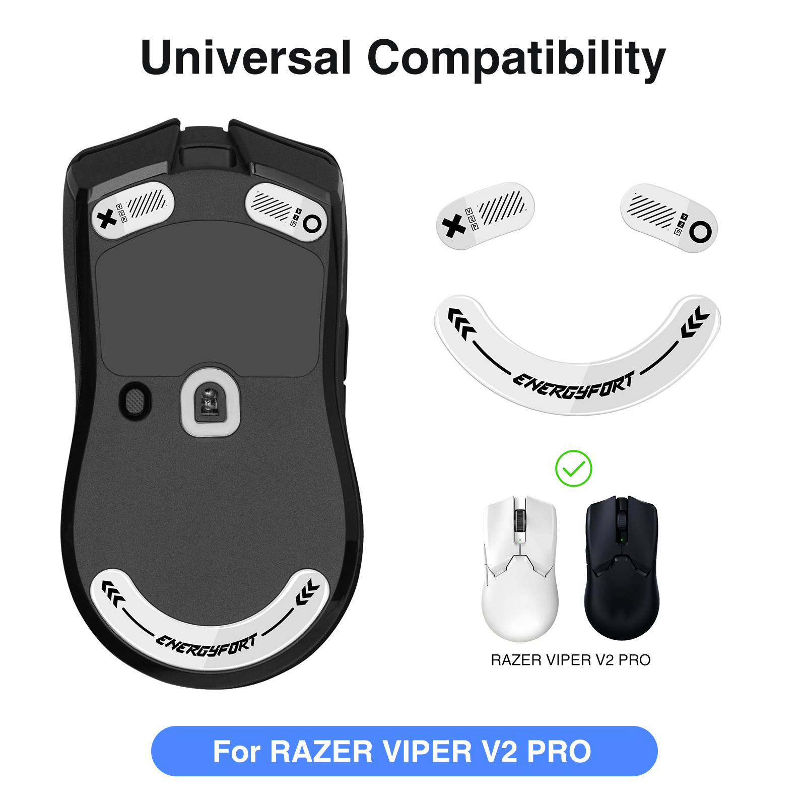 Patins de pieds de souris en verre Ultra résistant à bords incurvés pour Razer Viper V2 Pro, remplacement des pieds de souris de jeu, glisse Super lisse et rapide