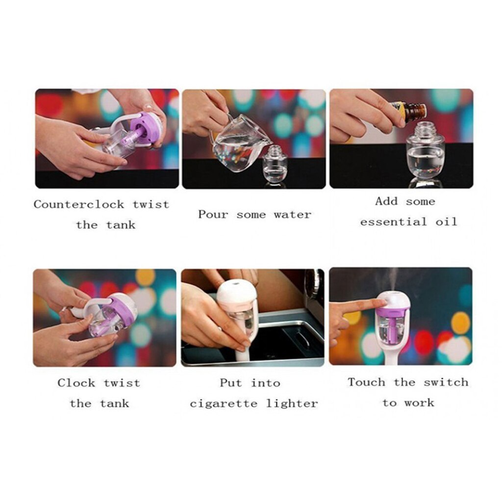 Portable USB Mini Car Air Humidifier Aromatherapy Diffuser Purify