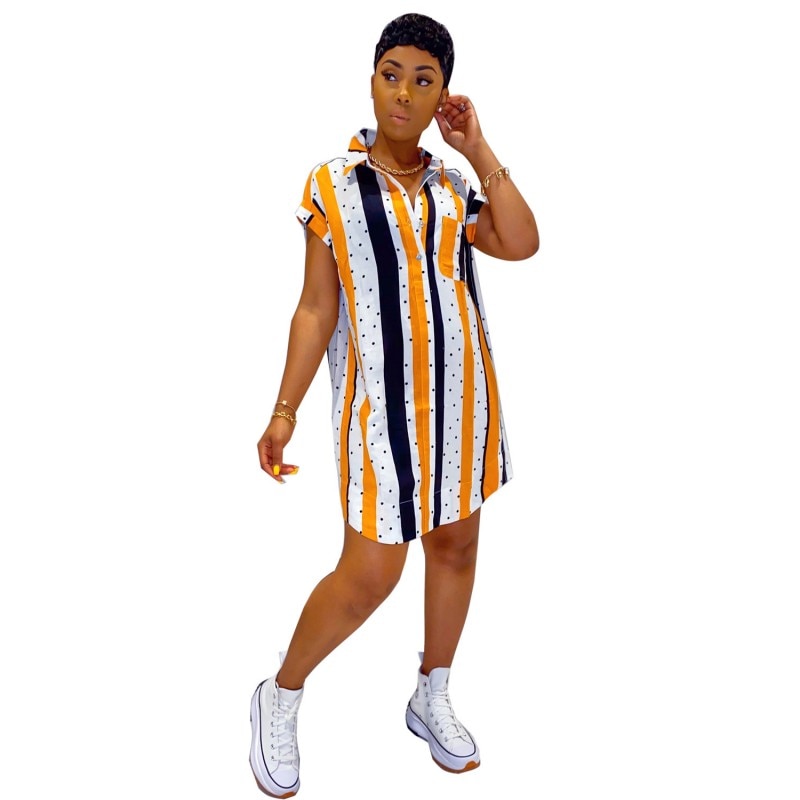 African Dresses For Women Vetement Femme Stripe Print Africa Shirt Dress African Clothes Dashiki Ankara Dresses Ladies