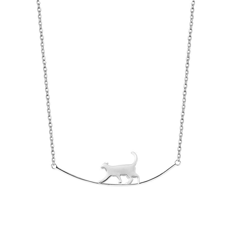 ANENJERY Lovely Silver Color Cat Curve Pendant Necklace for Women Animal Necklace Jewelry S-N685