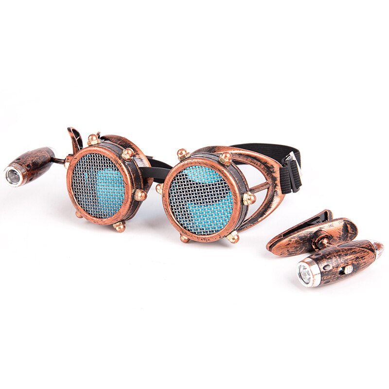 FLORATA, gafas Vintage de avión, gafas Retro de soldadura Steampunk con dos lámparas de de motor pequeño, accesorios de cosplay para Halloween