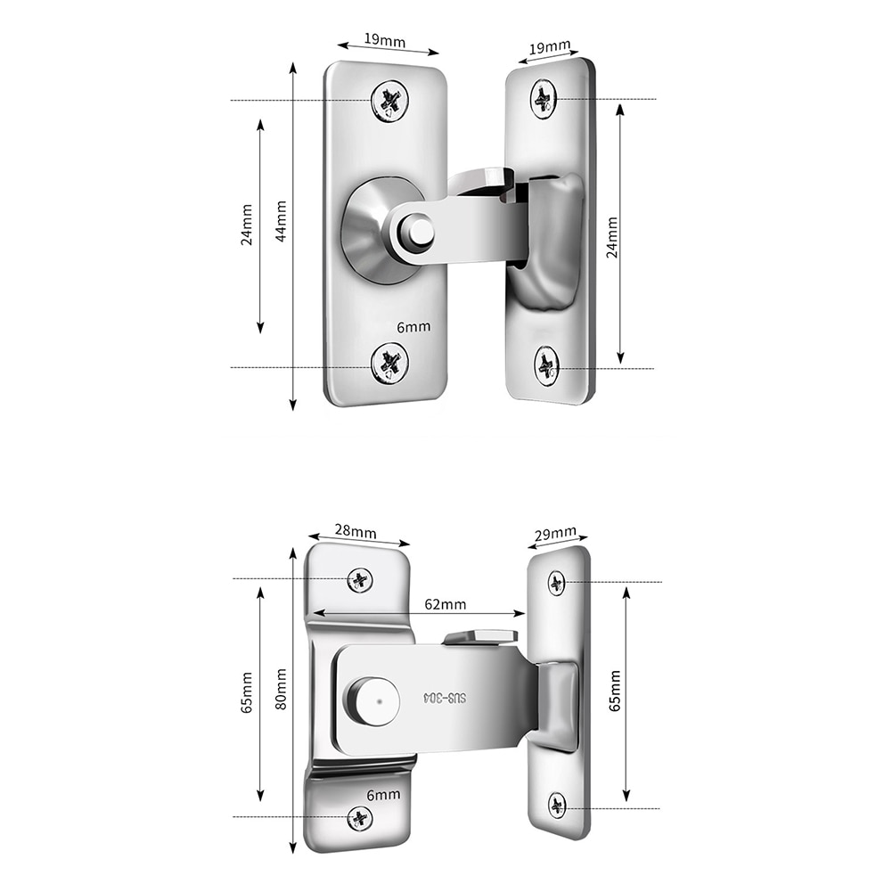 90 Degree Stainless Steel Hasp Latch Lock Door Lock Furniture Right Angle Sliding Hardware Home Safety Screw Locker