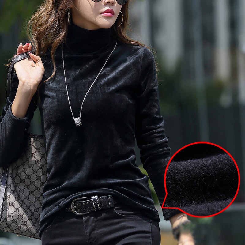 Vrouwen Coltrui Plus Size 4XL Dikke Warme Winter Fluwelen Top Vrouwelijke Effen Truien Lange Mouwen Warm Dames Kleding: Zwart / XXL