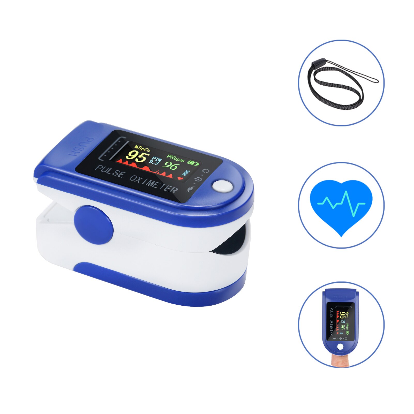 Finger Oximeter Digital Fingertip Pulse Oximeter Blood Oxygen Saturation Meter Finger SPO2 PR Heart Rate Monitor saturimetro: MD2039-3