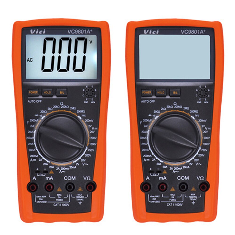 VICI VC9801A+ Digital Multimeter DMM AC/DC Ammeter Voltmeter Ohmmeter w/Capacitance hFE Tester Meter LCD Backlight Data Hold