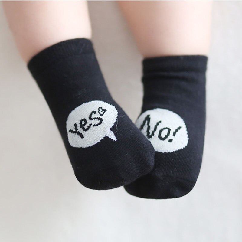 Hylidge Yes/No Print White Black Baby Girl Boy Socks Anti Slip Soft Cotton Kids Girl Ankle Socks for Newborn to 4 Years 1 Pair: Black / 24M