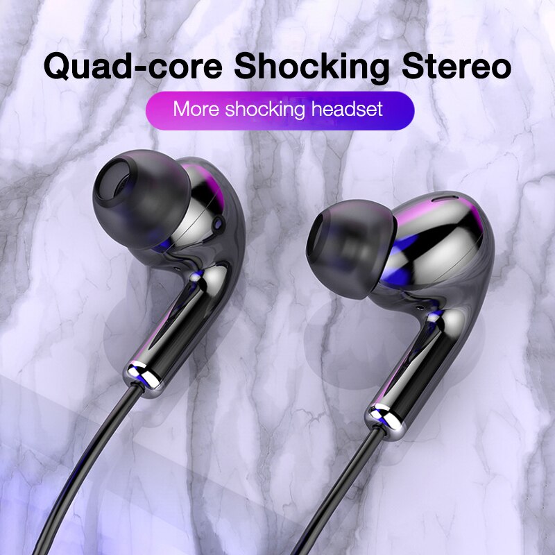 Quad-core bekabelde hoofdtelefoon 3.5mm stereo telefoon oordopjes bas hoofdtelefoon sport oordopjes draad oordopjes met microfoon muziek oordopjes