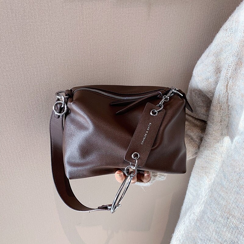 Jahrgang PU Leder Schulter Tasche für Frauen 2022 Breiten Gürtel damen Handtaschen kette Frauen Trend hobos Bote Tasche: Kaffee