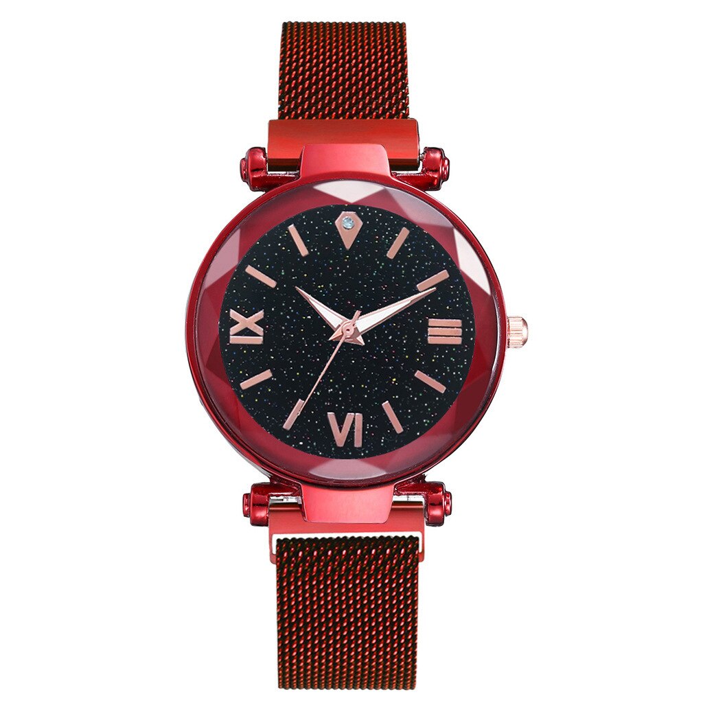 ciel étoilé chiffre romain horloge femmes montres aimant boucle Vibrato violet dames montre-bracelet: Red