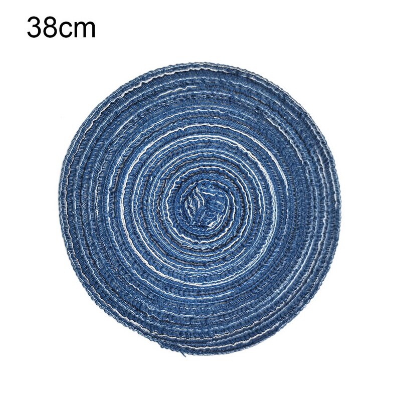 Nordisk rundbordsmatta anti-slip dryckunderlägg isolerade solida placemats linne halkfri ramie matta köksredskap för heminredning: Blå 38cm