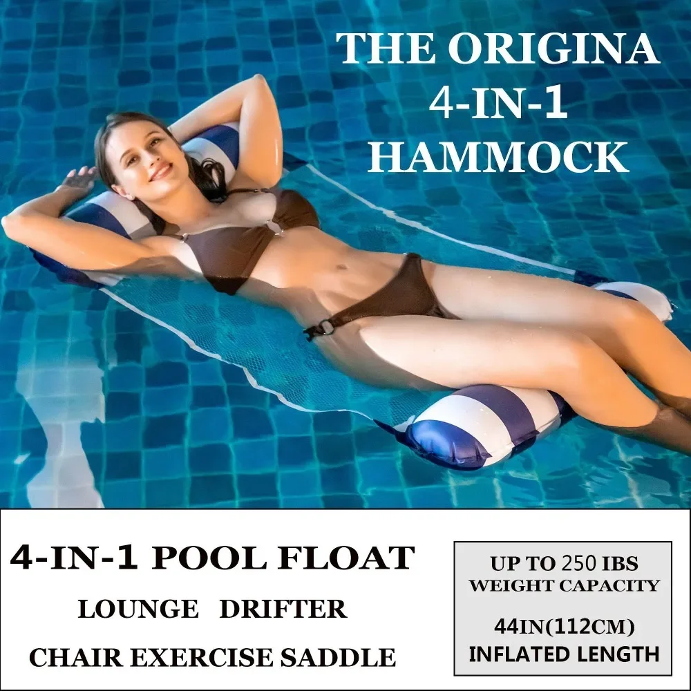 Sofá de agua para natación, hamaca inflable, estera flotante para adultos, tumbonas de piscina, camas, accesorios de plegables a rayas