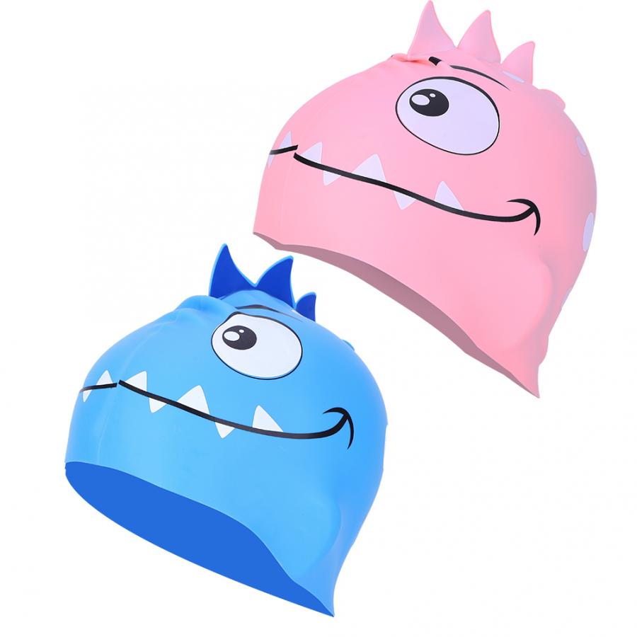 Gorro de baño con dibujos animados para niños y niñas, gorros de silicona impermeables para natación, piscina, Protector de orejas, gorro de buceo para bebés