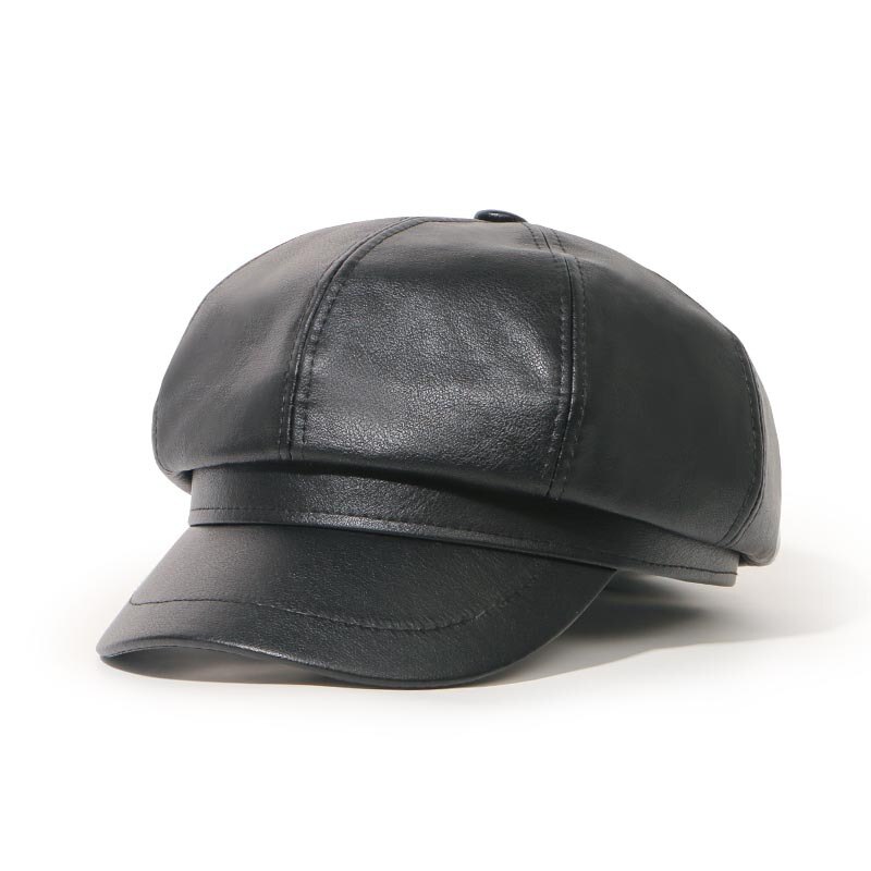 Béret en cuir PU pour homme, Casquette coupe-vent, chapeau plat de printemps, sangle latérale chaude, 2022