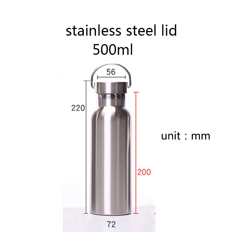 stainless steel thermos bottle double wall water bottle for travel camping hiking cycling: 500ml stainless lid