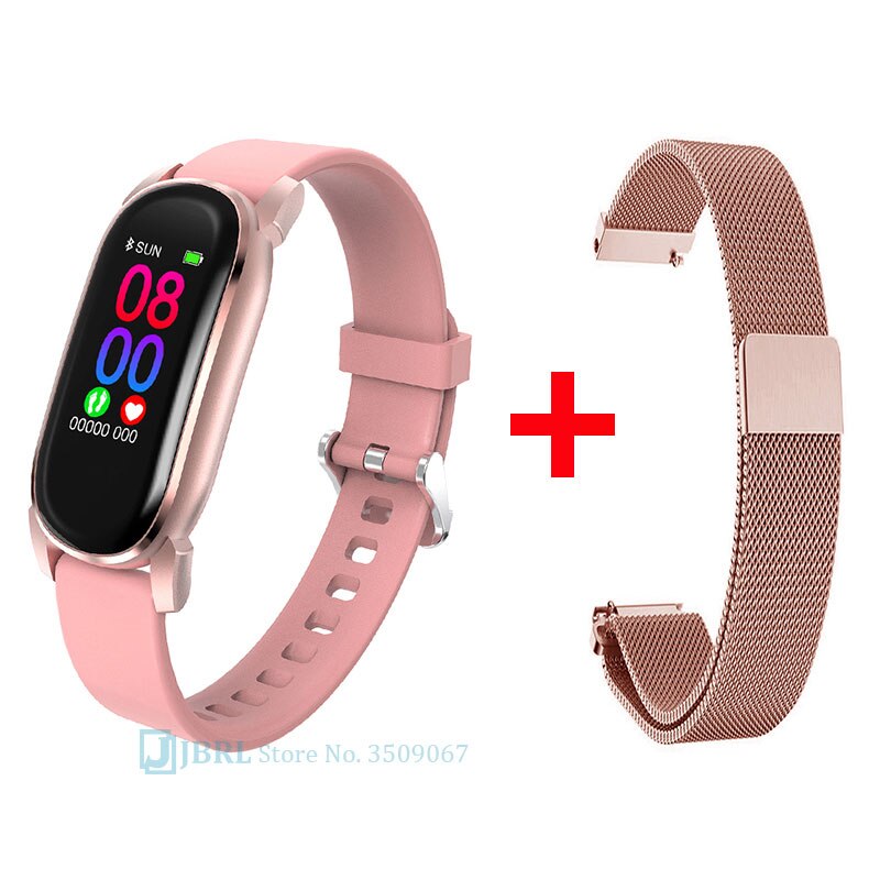 Temperatura Intelligente Banda Delle Donne Degli Uomini Braccialetto Intelligente Inseguitore di Fitness Per Android IOS Smartband Top di Lusso Intelligente Wristband della Fascia di Polso: pink add strap 5