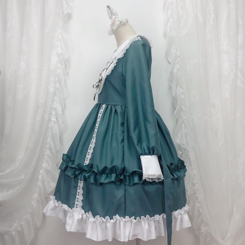 Kawaii Pink Lolita Dress Cute Lace Ruffle Doll Collar Victorian Dress Gothic Lolita Clothes Cosplay Maid Dress BL4346