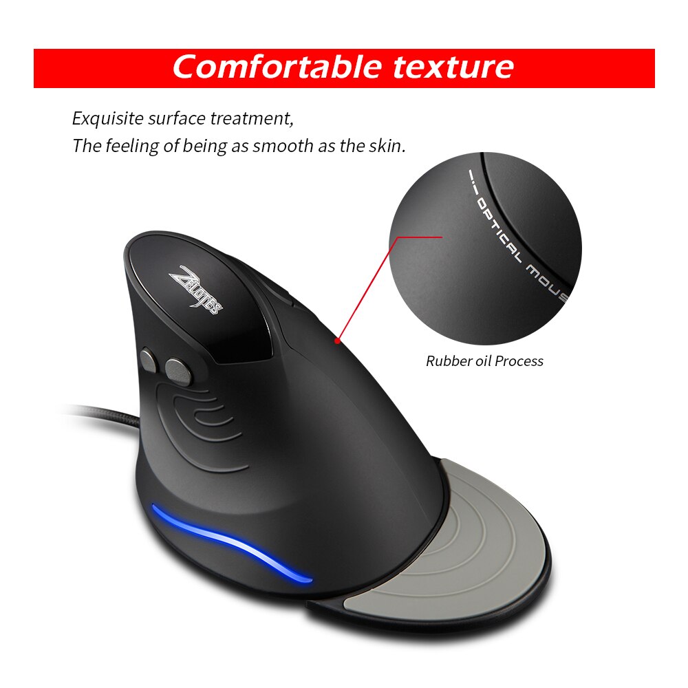 ZELOTES T-30 Wired Optical Mouse Vertical Mouse USB Wired Gaming Mouse 6 Keys Ergonomic Mice with 4 Adjustable DPI for PC Laptop