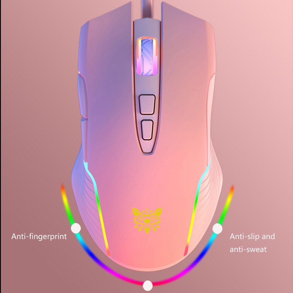 RGB Backlight Gaming Mouse, 6-Speed Adjustable 6400 DPI, USB Wired Pink Girl Game Dedicated Mice,For Laptop Computer Gamer