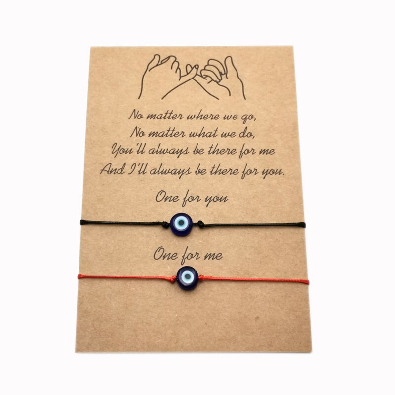 2 bracelets en fil rouge mauvais œil turc pour femmes et hommes, en corde tissée à la main, réglable, bijoux d'amitié pour Couple: 2
