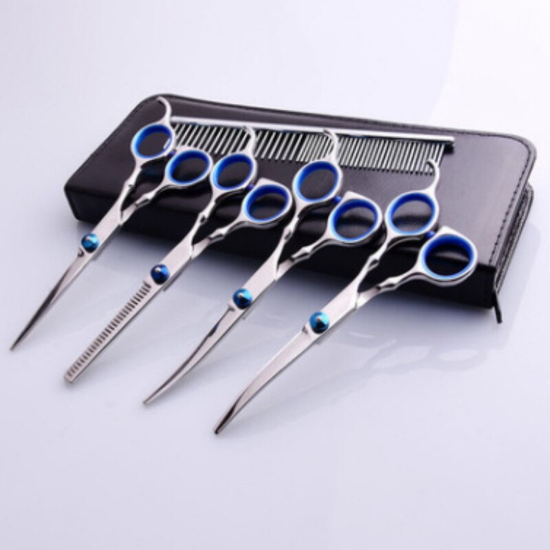 6 Inch 7 Pet Grooming Scissors Stainless Steel Cats Dogs Hair Seam Scissor Up and Down Curved Scissors Sharp Haircut Set