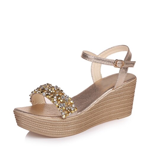 Sandales Compensées Femme Été - Wedges à Bout Ouvert, Fermeture Éclair - Talon Plateforme - Décontracté