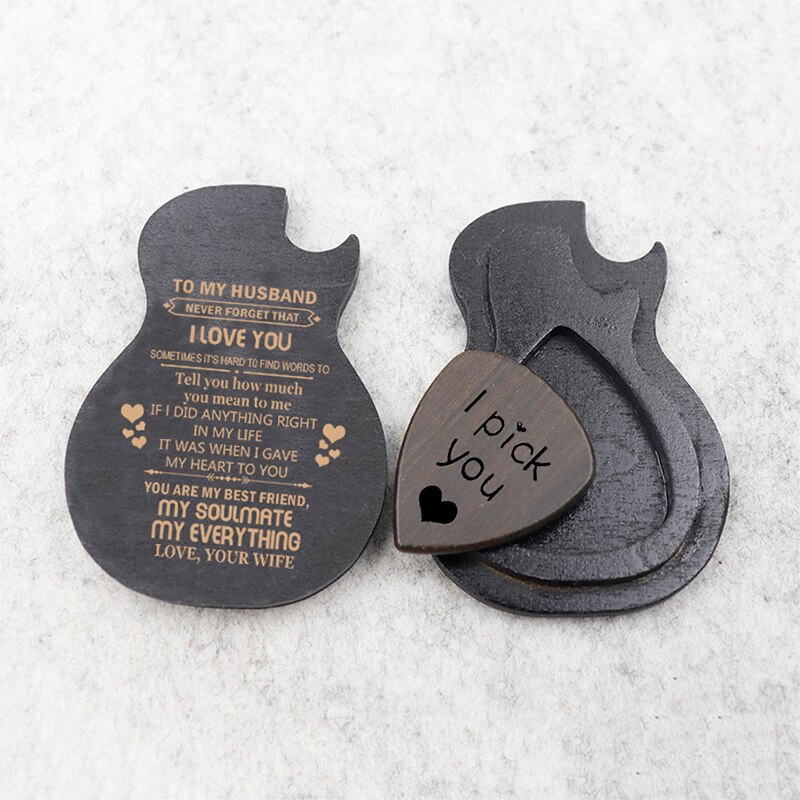 Guitare en bois médiator boîte pères mari papa plectre acoustique homme scène boîte directe magasin Q00022 gravé: Q00022 Black