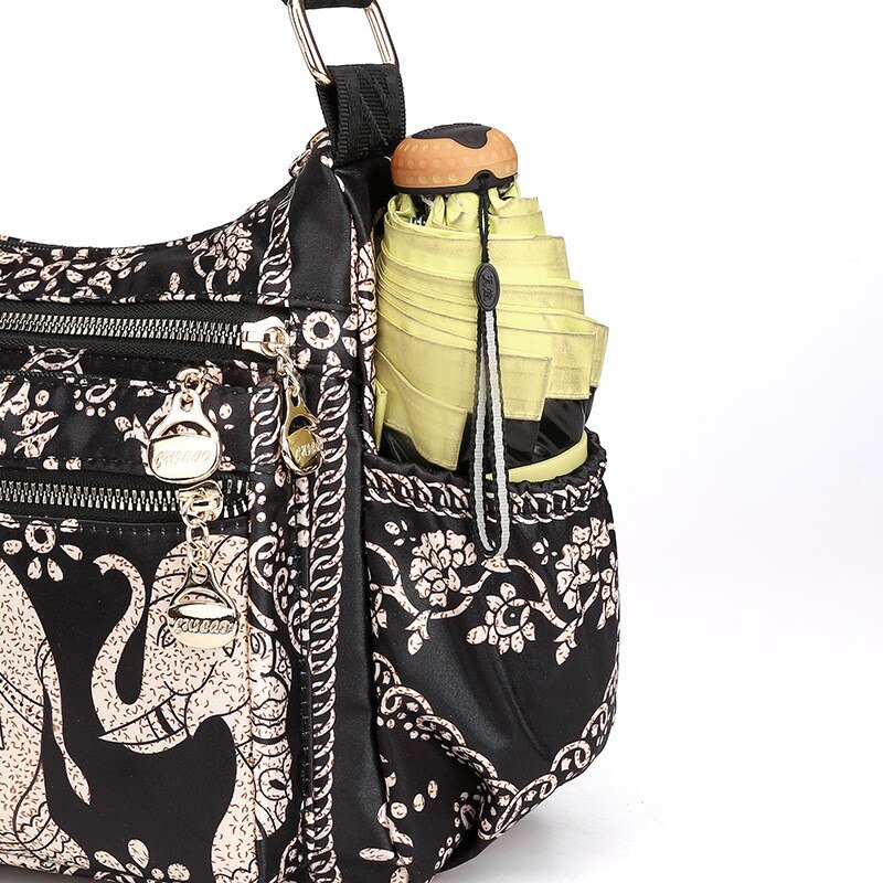 Moda Sacos de Nylon Impermeável Mulheres Mensageiro Carteira Do Vintage Impresso Hobos Bolsa Das Senhoras Sacos Crossbody Sacos de Ombro do Sexo Feminino