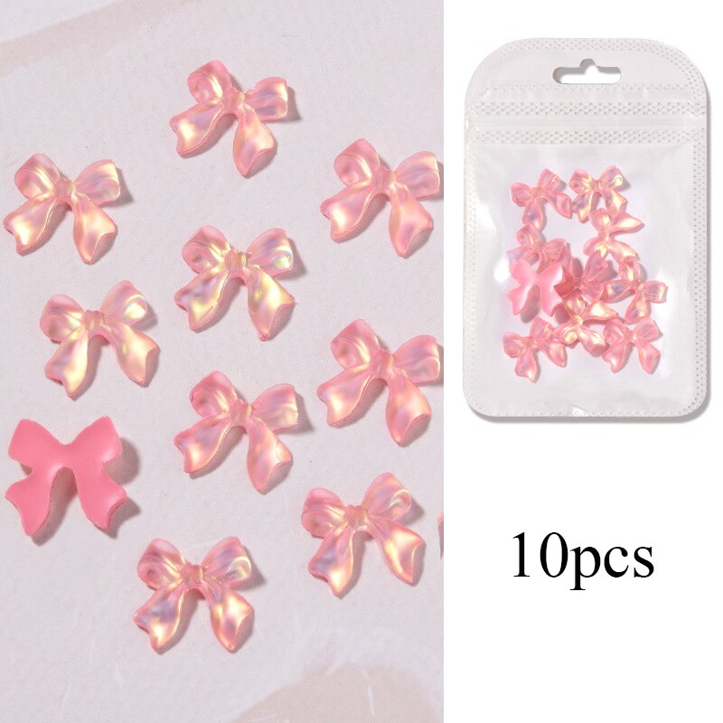 10 stk/pose blanding farger 3d nordlys sløyfer spiker rhinestones diy dekorasjon negle krystall smykker bånd sommerfugl manikyr tilbehør: Mørk rosa