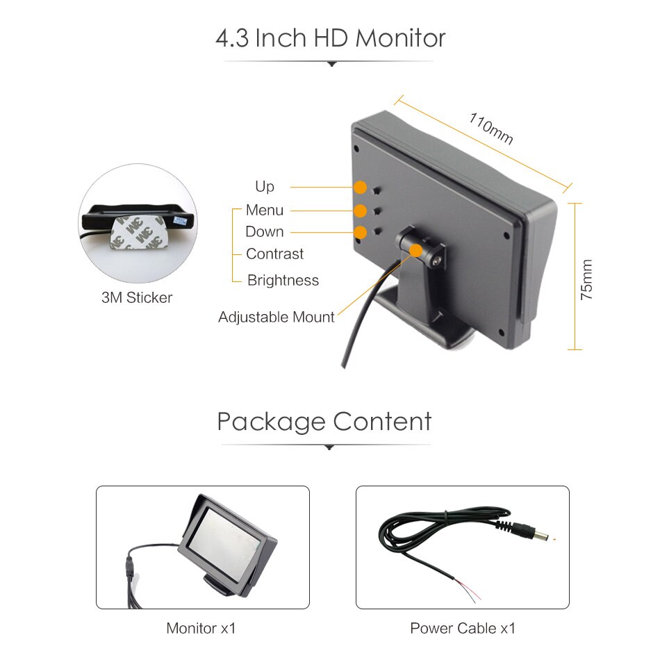 4.3 Inch 12V 24V Auto Vrachtwagen Bus Standalone Led Monitor Screen Met Achteruitrijcamera Reverse Backup Camera Parking kit Combo