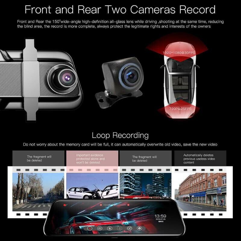 10 '' dual lens fhd 1080p auto dvr dashcam touchscreen g-sensor nachtzichtcamera dashcam videorecorder 3 e 22