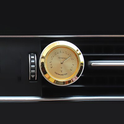 Luminous Auto Gauge Clock Mini Car Air Vent Waterproof Quartz Clock with Clip Air Outlet Watch Clock For Styling Car Accessories: Thermometer Gold