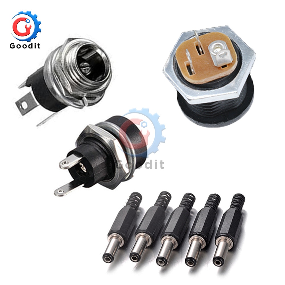 10PCS DC Power Connector pin 2.1x5.5mm Vrouw Plug Jack + Stekker Jack Socket Adapter PCB mount DIY Adapter Connector 2.1X5.5