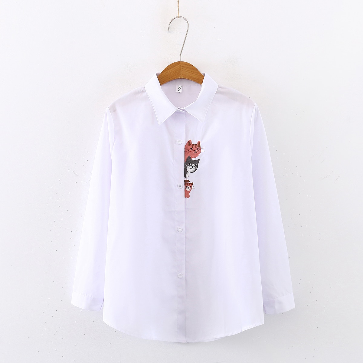 Kvinner blomsterbroderi lange armer hvit stripete skjorte knapp opp bluse skru ned krage topper feminina blusas  t9 d 627t