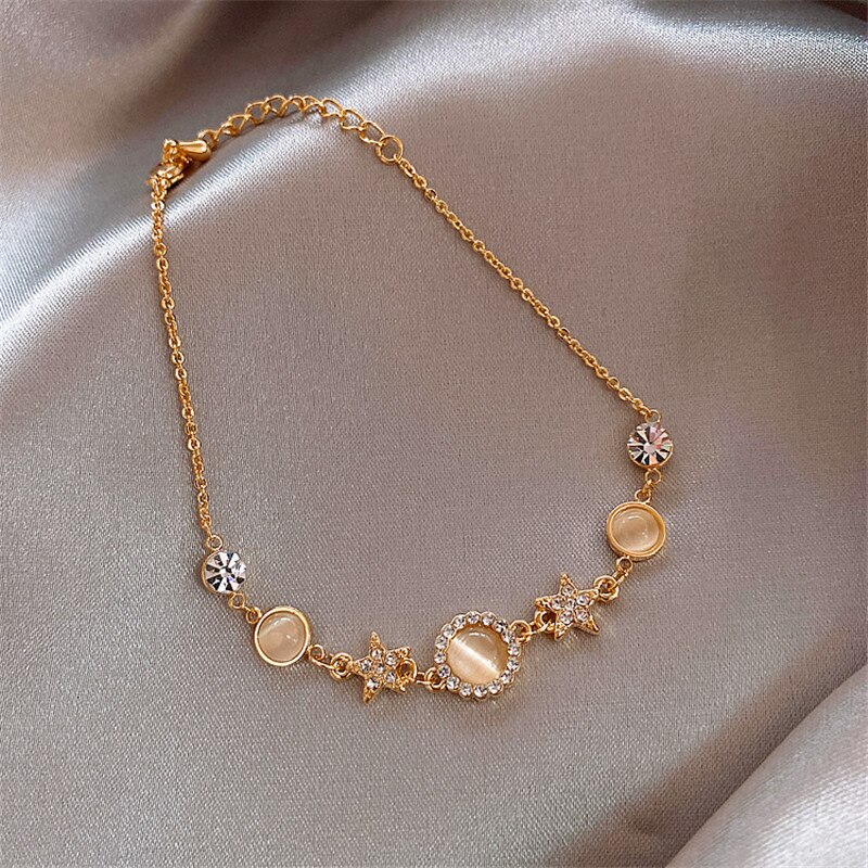 Korea Opal Star Gold Bracelet Forwomen Crystal Gold Chain Cuff Bracelet Party Jewelry Accessories Anniversary