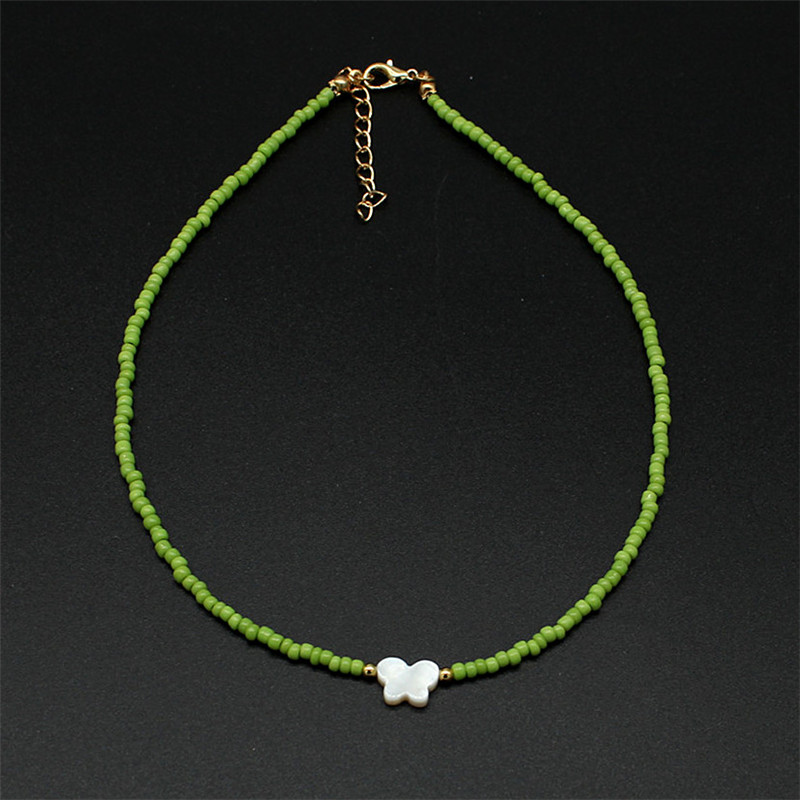 Colorful Beads Choker Women Shiny Pearl Shell Butterfly Pendant Necklace Double Layer Clavicle Chain Jewelry Accessories: 4