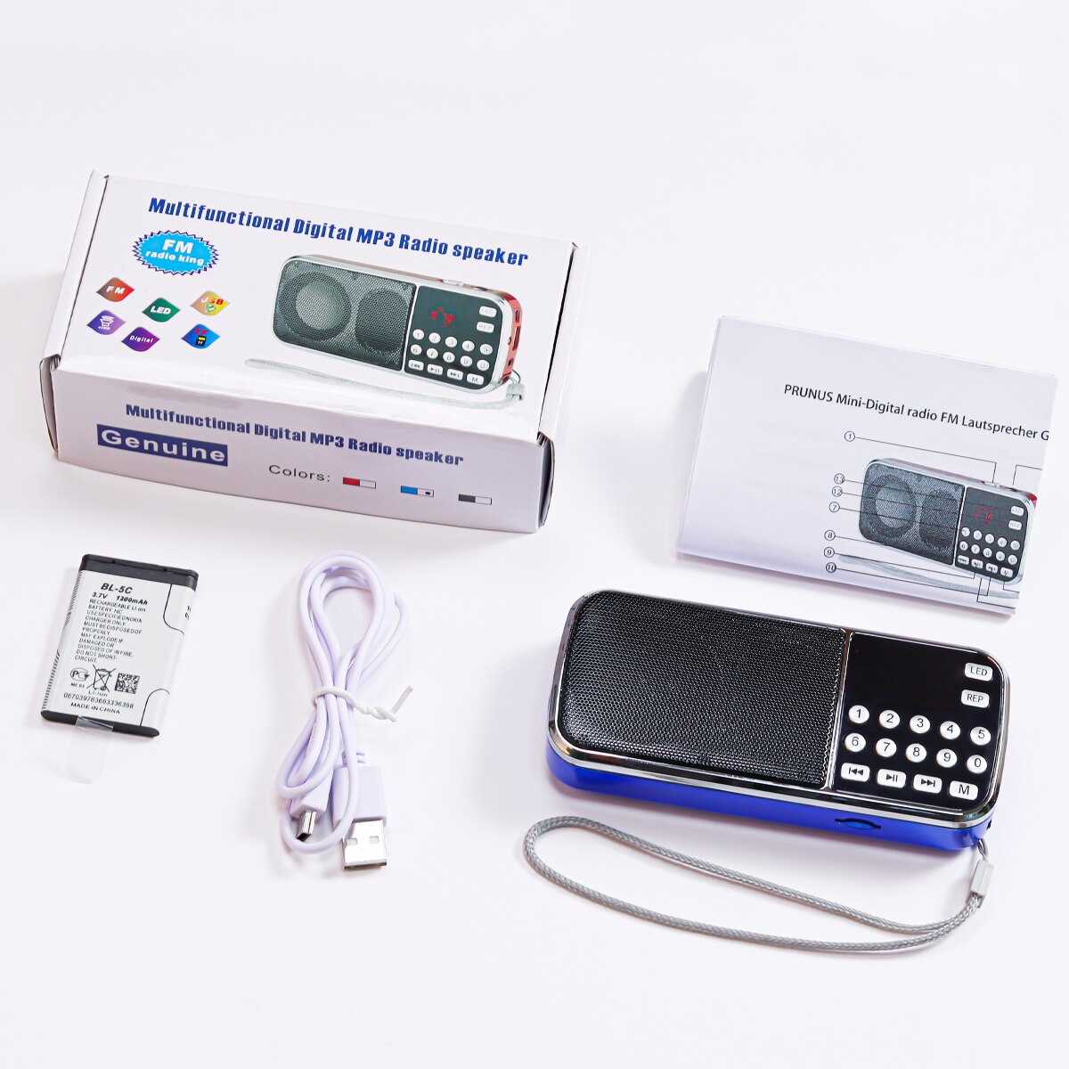 PRUNUS J-189 Mini Portable FM Hi-Fi USB SD MP3 Radio Digital Pocket Radio Receiver with Hidden Antenna Emergency Flashlight