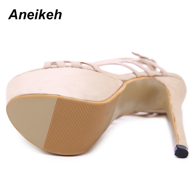 Aneikeh Sommer Plattform Sandalen Sexy 16 cm Frauen Sandalen High Heels Offene spitze Gladiator Nachtclub Flock Schuhe Große Größe 34-40