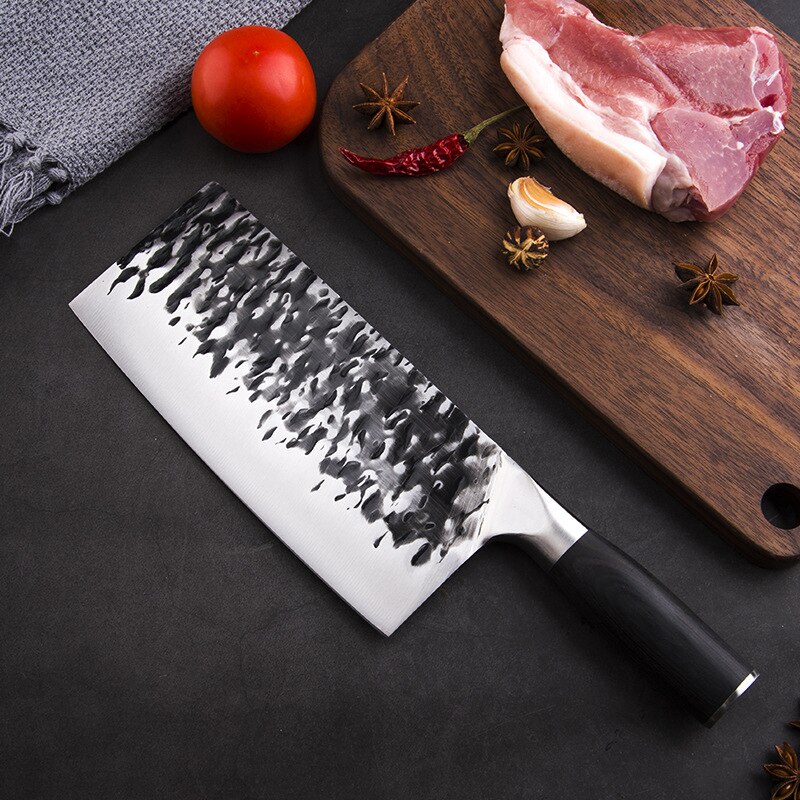 Kinesisk smedet kniv slagter køkkenknive værktøj håndlavet non-stick hakning skære kokkekniv knivkniv træhåndtag
