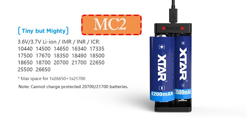 XTAR VC2 VC2 plus VC4 VC2S Colorful VA LCD battery charger for 10440/16340/14500/14650/18350/18500/18650/18700/21700/20700/17500: MC2
