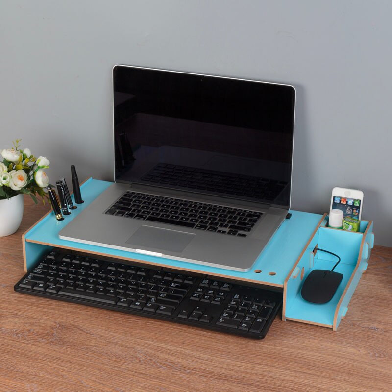Multifunctional storage rack for Nordic style home simple laptop Phone notebook pen rack laptop stand: Blue