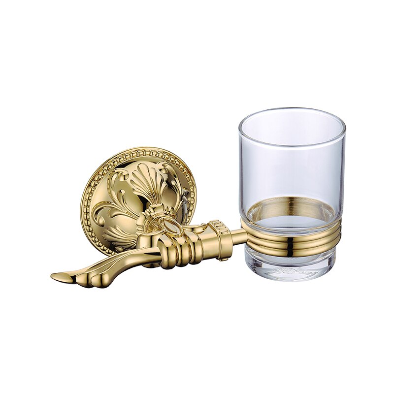 Luxury Gold Bathroom Accessories Set Antique Bathroom Shelves Towel Bar Toilet Paper Holder Cup Soap Holders Toilet Brush Holder: Cup Holder