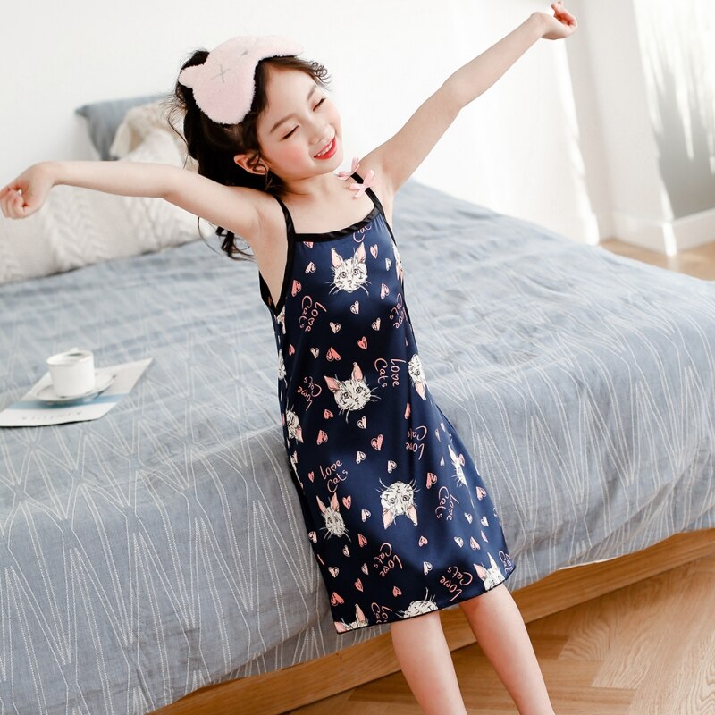Flicka nattlinne baby pyjamas prinsessa nattlinne barn hem klänning silkeslen sommarklänningar flicka nattkläder pyjamas barn: D / 5