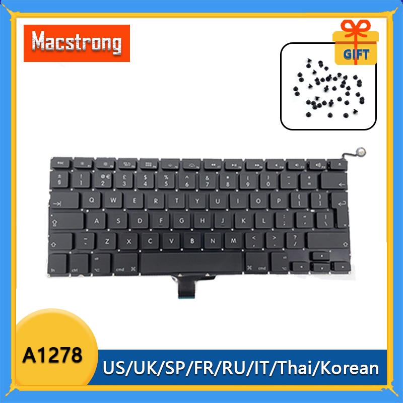 Clavier américain pour MacBook Pro 13 &quot;A1278, avec vis, d&#39;origine, thaïlandais, coréen, danois, italien, russe, royaume-uni, FR, ES